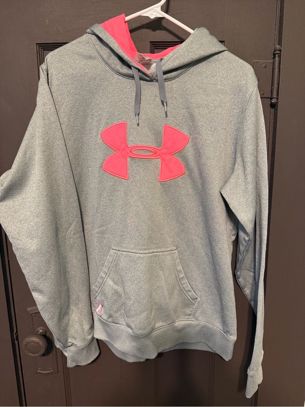 Under Armour Gray Pullover Hoodie with Pink cancer ribbon
